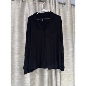 Skims long sleeve ribbed pajama shirt in onyx size large